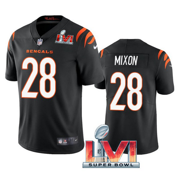 Men's Cincinnati Bengals #28 Joe Mixon 2022 Black Super Bowl LVI Vapor Limited Stitched Jersey